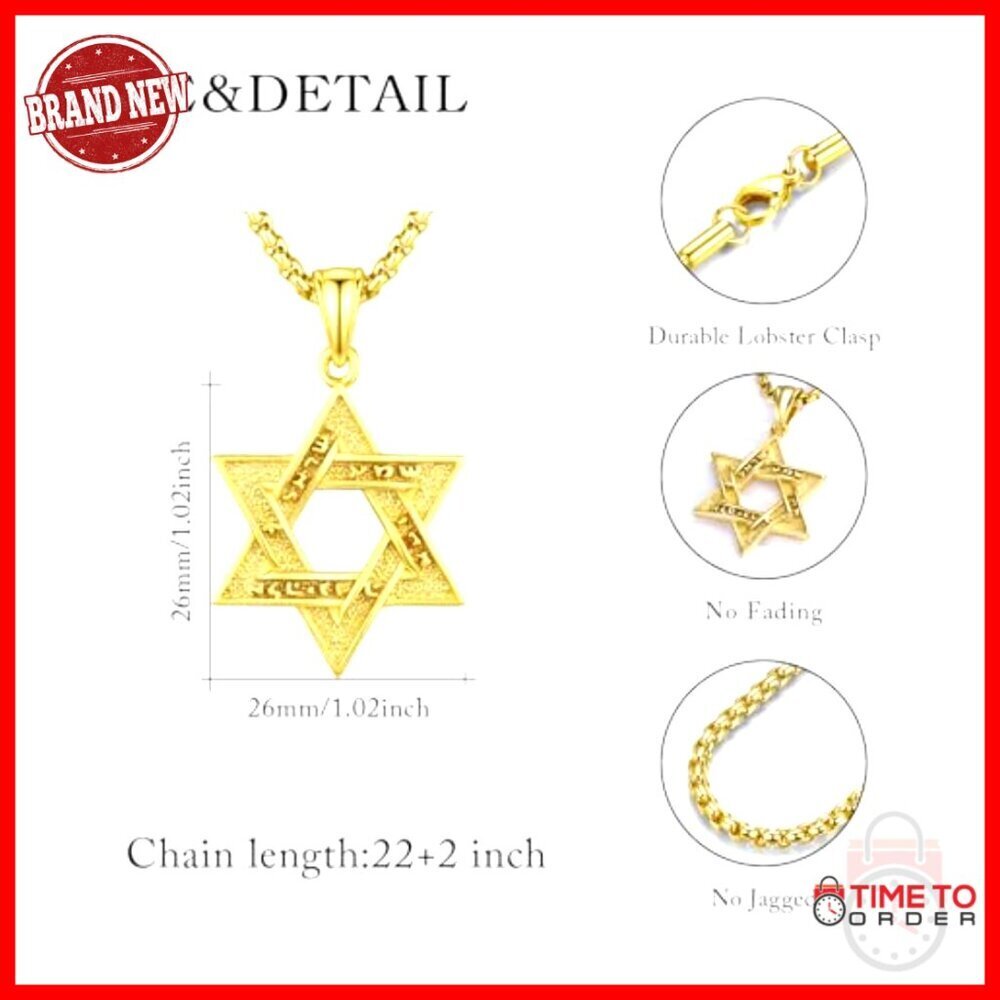 Sterling Silver Star of David Necklace with Stainless Steel Chain 24" - Picture 6 of 6